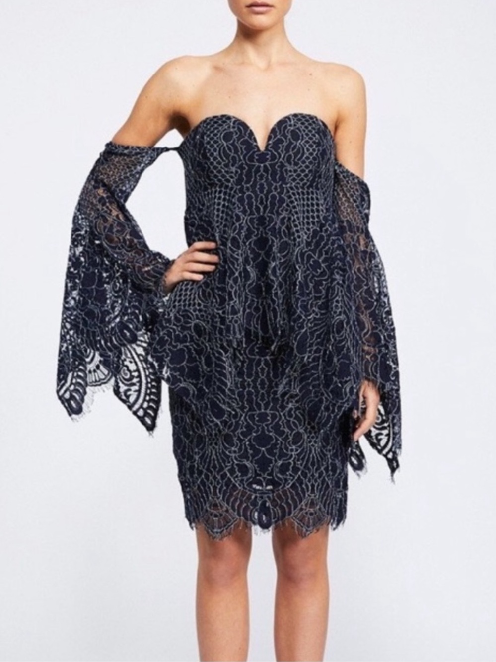 Shona Joy Lace Angel Mini Dress in Cream